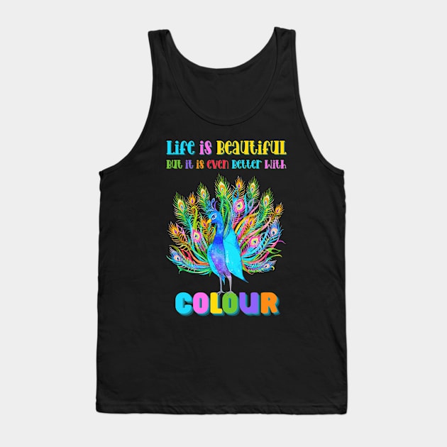 Life is Beautiful, but it is even better with Colour | Colourful Floral Peacock Tank Top by Auraya Studio